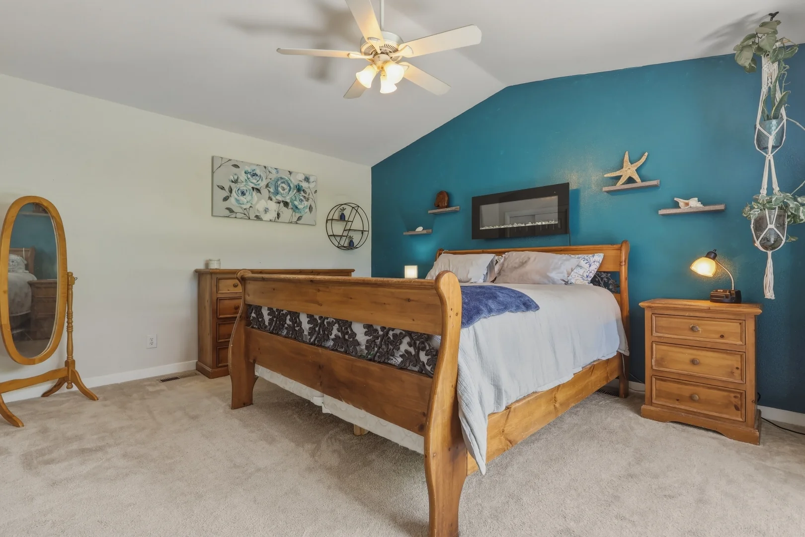 Primary bedroom alternate angle with sliding glass doors to backyard